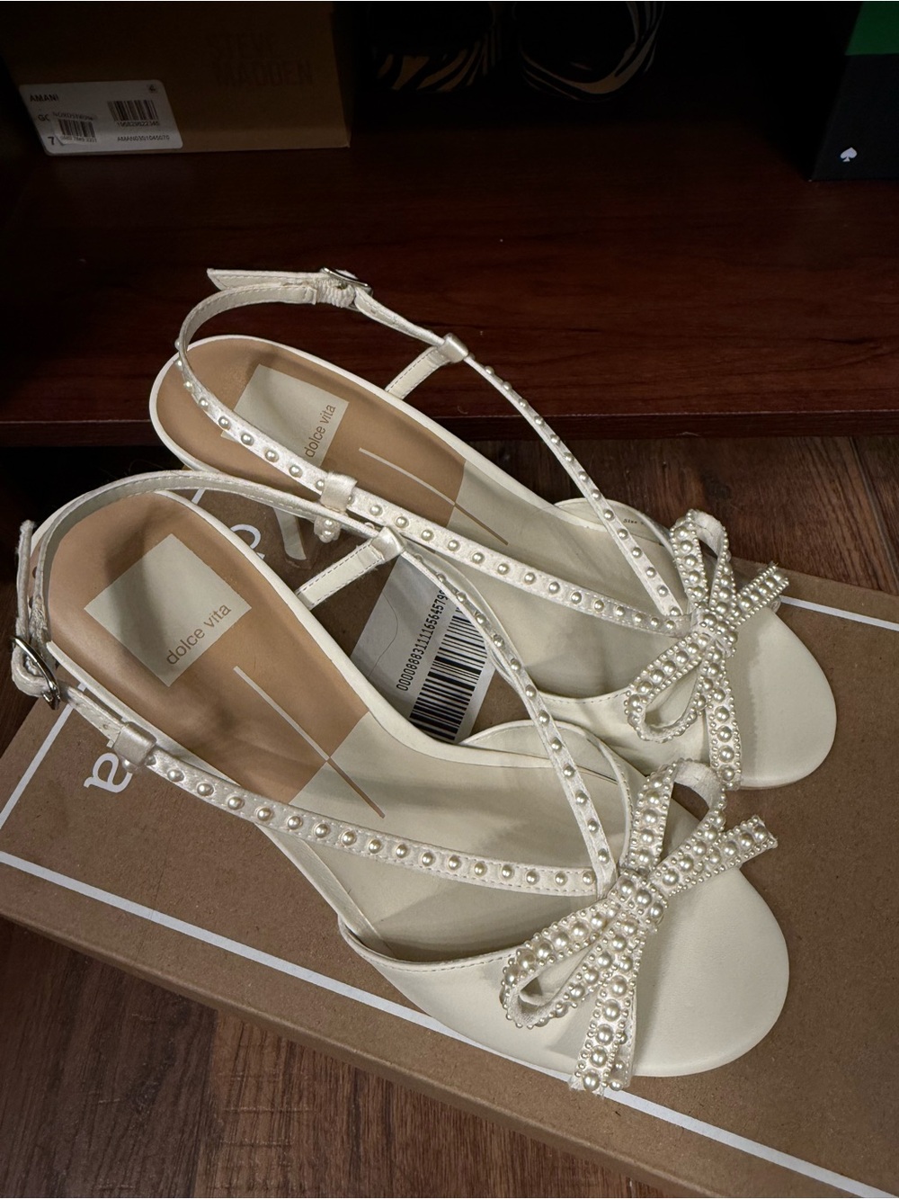 Dolce Vita Ivory Pearl Bow T-Strap Slingback Heels | Lonny Pearl Heel